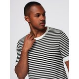 Ombre Men's knitted t-shirt with navy stripes and openwork weave - black and white | shoptok.hr