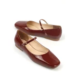 Capone Outfitters Blunt Toe Banded Margin Jane Patent Leather Burgundy Women's Ballerinas