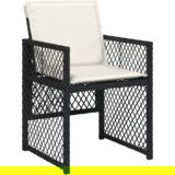 vidaXL set za objedovanje u vrtu od 5 dijelova s jastučićima Crni poli ratan, vrtni stol Crni 160x80x73 cm Staklo otporno na udarce | shoptok.hr