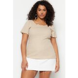 Trendyol Curve Stone Ribbed U-Neck Knitted T-Shirt | shoptok.hr