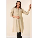 By Saygı Front Buttoned Three Quarter Sleeve Pearl Detailed Plus Size Ayrobin Long Tunic Cene