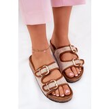 Boto Fabric Women's Slippers on Cork Platform with Buckles Camel Osoffe | Shoptok.si