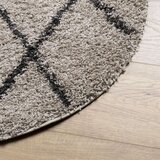  Čupavi moderni tepih s visokim vlaknima bež i antracit Ø 100 cm | shoptok.hr