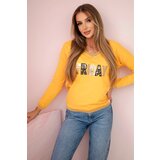 Kesi Women's sweatshirt with a sequin inscription mustard | Shoptok.si