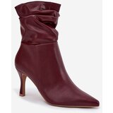 Boto Women's ankle boots on heel with ruched shaft zipper Bordeaux Ulisse | Shoptok.si