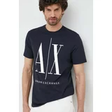 Armani Exchange Bombažna kratka majica Mornarsko modra barva