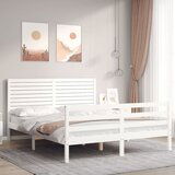 Maison Chic Posteljni okvir - Dvoposteljna postelja - Zakonska postelja z vzglavjem bel 160x200 cm trden les-J5742, (21765697) | Shoptok.si