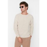 Trendyol Beige Men's Oversize Fit Wide Fit Crew Neck Basic Knitwear Sweater Cene