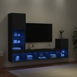  The Living Store Komplet TV omaric LED 4-delni črn inženirski les - Stenska TV Enota, (21508462) | Shoptok.si