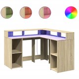 Maison Chic Pisalna miza - pisarniška miza - Računalniška miza z LED lučkami sonoma hrast 130x130x91 cm inž. les, (21785641) | Shoptok.si