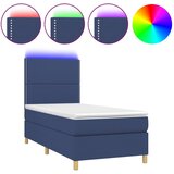 vidaXL Box spring postelja z vzmetnico LED modra 100x200 cm blago, (20724881) Cene