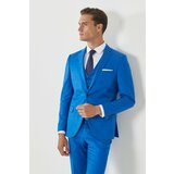 ALTINYILDIZ CLASSICS Men's Saks Blue Extra Slim Fit Slim Fit Mono Collar Pick Patterned Vest Suit Cene
