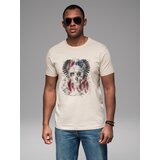 Ombre Men's cotton t-shirt with rock style print - cream | ePonuda.com