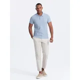 Ombre BASIC men's single color pique knit polo shirt - blue denim