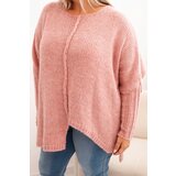 Kesi Włoski Women's Plus Size sweater with acrylic in a loose fit and 3/4 sleeve dark pink | Shoptok.si