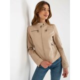 Fashion Hunters Beige motorcycle jacket made of artificial leather with pockets cene