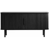 Unique Furniture Črna nizka komoda v hrastovem dekorju z drsnimi vrati 76x160 cm Cavo –