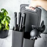 Klausberg KB-7835 set nožev in kuhinjskega pribora z desko in stojalom, 12 delov &amp;ndash; črn Slike