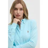 Polo Ralph Lauren Bombažna srajca ženska, turkizna barva, 211924258