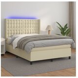 vidaXL Box spring postelja z vzmetnico LED krem 140x190cm um | Shoptok.si
