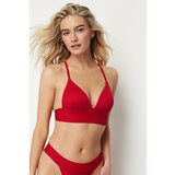 Trendyol Red Triangle Push Up Textured Bikini Top Cene