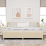  Postelja z vzmetnico z vzmetnico krema 200 x 200 cm blago, (5000128017) Slike