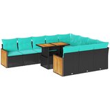  11-dijelni set vrtnih sofa poliratan i bagrem s jastucima crni | Eponuda.com