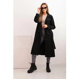 Kesi Włoski Women's coat tied at the waist with a collar and buttons black | ePonuda.com