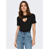 Only Black Ribbed T-Shirt with Decorative Neckline Randi - Women | Shoptok.si