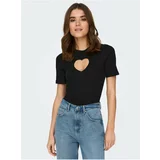 Only Black Ribbed T-Shirt with Decorative Neckline Randi - Women