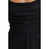 Numoco 589-1 Long dress with subtle shine and corset lacing at the back - black with glitter | Shoptok.si
