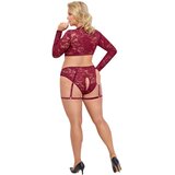 Cottelli Curves - dolg rokavni čipkasti komplet (rdeč) - 2XL | Shoptok.si