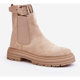 Boto Suede Ankle Boots With Massive Sole Light Beige Ozaro | shoptok.hr