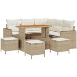 vidaXL 9-dijelni set vrtnih sofa s jastučićima Bež Poli ratan Akacije, 4-dijelni set vrtnih objeda s jastučićima Bež Poli ratan Akacije | shoptok.hr