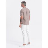 Ombre Men's short sleeve shirt with Cuban collar - dark beige | Shoptok.si