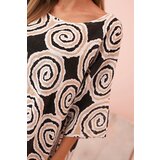 Kesi Włoski Women's cotton blouse with ethnic patterns and rolled-up sleeves black | Shoptok.si