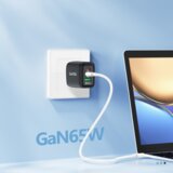  Stenski polnilec Foneng GaN PPS – USB + 2xType C – QC 4.0+ PD 65W s kablom Type C na Type C črn | Shoptok.si