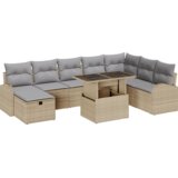 vidaXL 9-delni vrtnis set s blazinami Bež Poli Ratan | Shoptok.si
