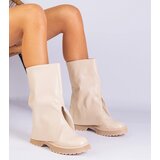 Gemre Beige ankle boots with a turned-down upper Rozalia | Shoptok.si