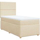 vidaXL Box spring postelja z vzmetnico krem 90x200 cm blago | Shoptok.si