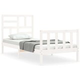  Posteljni okvir z vzglavjem bel 100x200 cm trden les, (20735695) | Shoptok.si