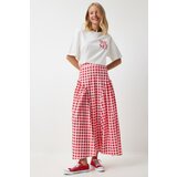  Women's Dark Pink Gingham Flounce Summer Poplin Skirt | shoptok.hr