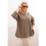 Kesi Włoski Plus Size women's blouse with cotton, featuring a pocket and rolled-up sleeves khaki Cijene