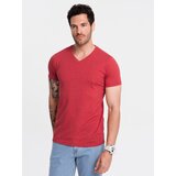 Ombre BASIC men's classic cotton tee-shirt with a crew neckline - red melange | Shoptok.si