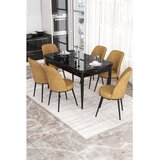 Hanah home trpezarijski set Via, sto na razvlačenje i 6 stolica, ploča u dekoru crnog mermera, kapućino tkanina Jerry | Eponuda.com