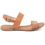 Shelvt Caramel flat sandals with silver studs Cene