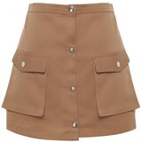 Trendyol Camel Short Skirt with Pockets and Buttons Cene