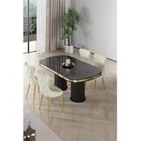 Hanah home trpezarijski set Galya, sto i 4 stolice, ploča u dekoru crnog mermera, zlatne noge, krem tkanina Babyface | Eponuda.com
