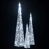  Set akrilnih ukrasnih LED stožaca hladno bijeli 30/45/60 cm | shoptok.hr