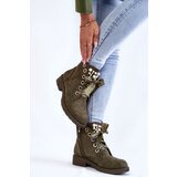Boto Suede insulated boots with a zipper with pearls Green Raiso | Eponuda.ba